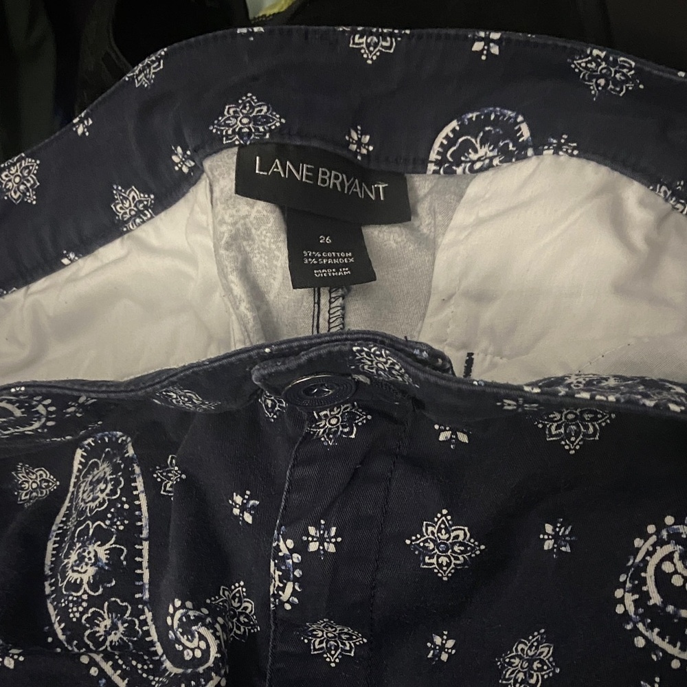Lane Bryant Navy Paisley Button-Front Shorts